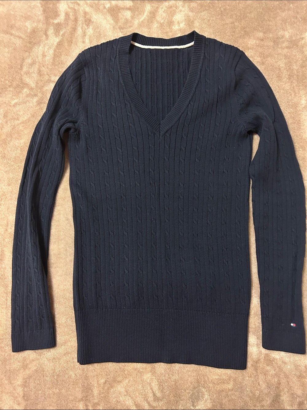 Tommy Hilfiger Women's Cable Knit V-Neck Sweater - Navy